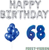 68 jaar Verjaardag Versiering Ballon Pakket Blauw & Zilver