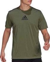 adidas Sportshirt - Maat L  - Mannen - olijfgroen/zwart