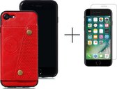 Card case voor Apple iPhone 8 | iPhone 7 | SE 2020 | Hoogwaardig PU Leren Hoesje | Kaarthouder | Telefoonhoesje | Rood + 1x screenprotector