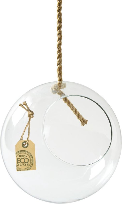 Eco ronde glazen bol met touw 'Eduard' d20 cm -  Transparant/Helder/Doorzichtig glas -... | bol.com