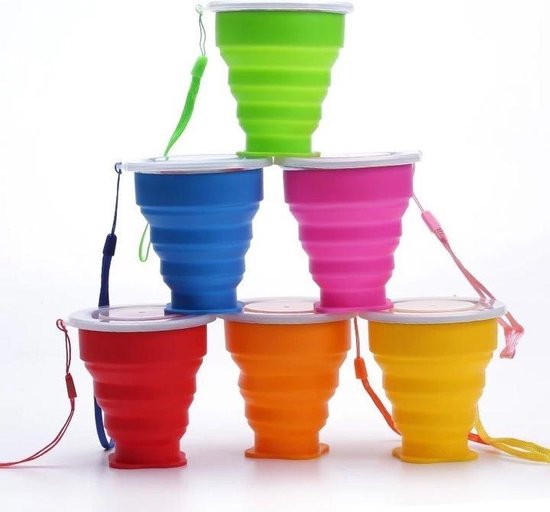 Opvouwbare siliconen beker met deksel 200 ml Camping-reisbeker Geel van Aichike. — afbeelding 2