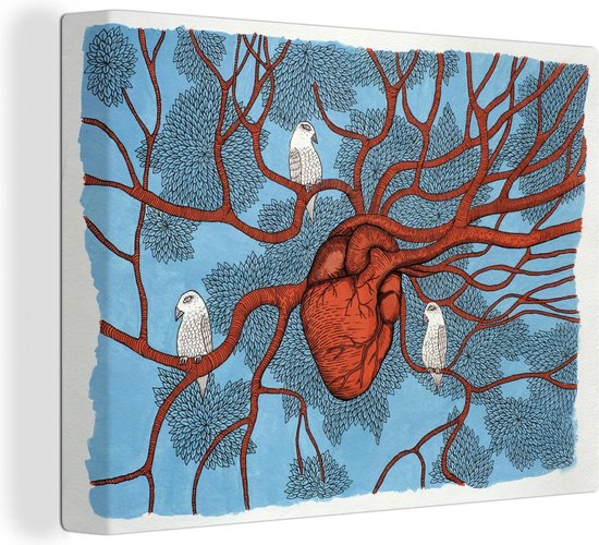 Canvas Schilderij Abstracte illustratie van anatomisch correct hart - 80x60 cm - Wanddecoratie