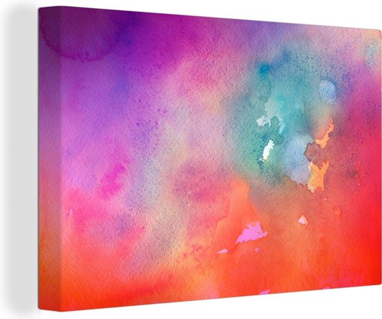 Canvas Schilderij Waterverf - Abstract - Groen - Rood - 60x40 cm - Wanddecoratie