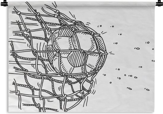 Wandkleed Voetbal illustratie - Een illustratie van een voetbal die het doel ingeschoten is Wandkleed katoen 150x112 cm - Wandtapijt met foto