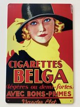 Retroreclame plaat - Belga meisje - met hoed