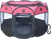 Puppyren / hondenren / puppytent draagbaar Maat L - Magenta / zwart - Afmeting: 91 x 91 x 58 CM