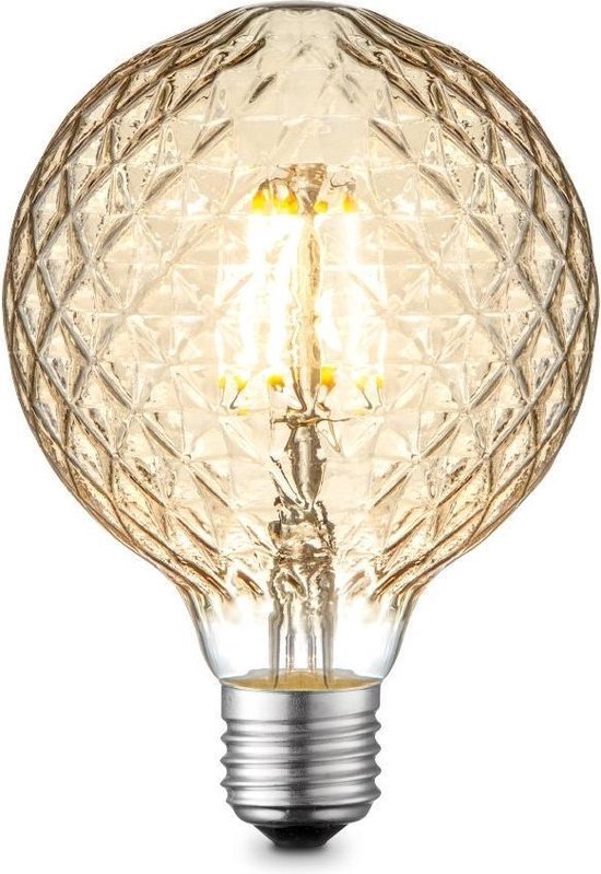 Home Sweet Home - Edison Vintage E27 LED filament lichtbron Globe - Amber - 9.5/9.5/13.5cm - G95 Deco - Retro LED lamp - Dimbaar - 4W 330lm 2700K - warm wit licht - geschikt voor E27 fitting