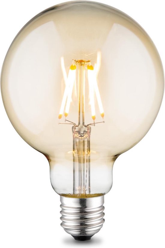 Home Sweet Home - Edison Vintage E27 LED filament lichtbron Globe - Amber - 9.5/9.5/13.5cm - G95 Deco - Retro LED lamp - Dimbaar - 4W 400lm 2700K - warm wit licht - geschikt voor E27 fitting