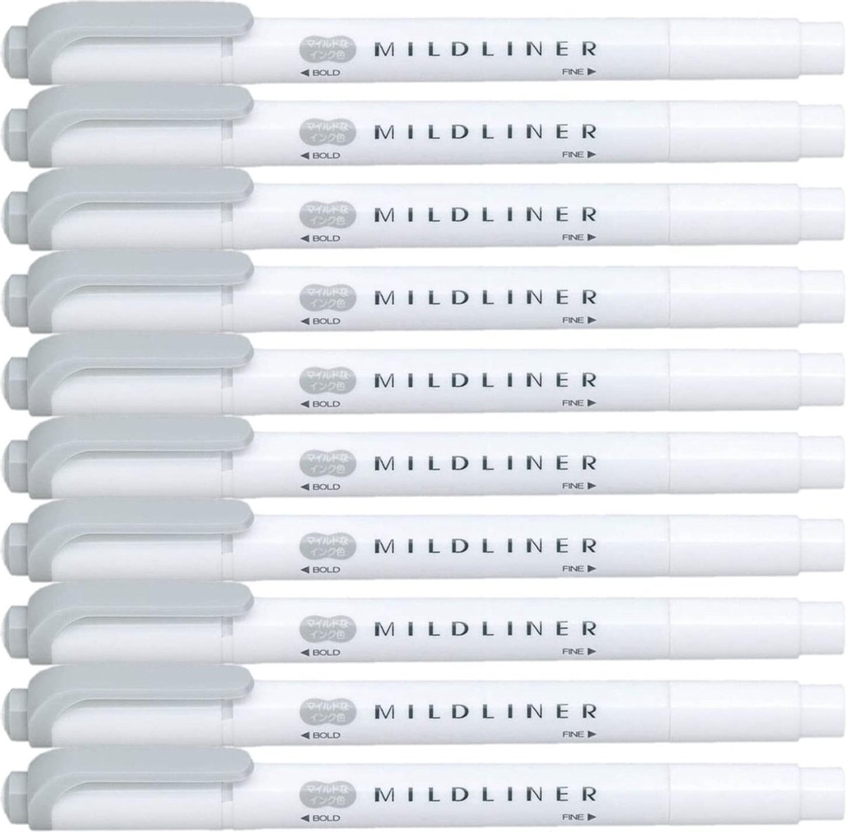 Zebra Mildliner Double-Sided Highlighter - Fine / Bold – Mild Gray Set van 10 + een Zipperbag - WKT7-MGR