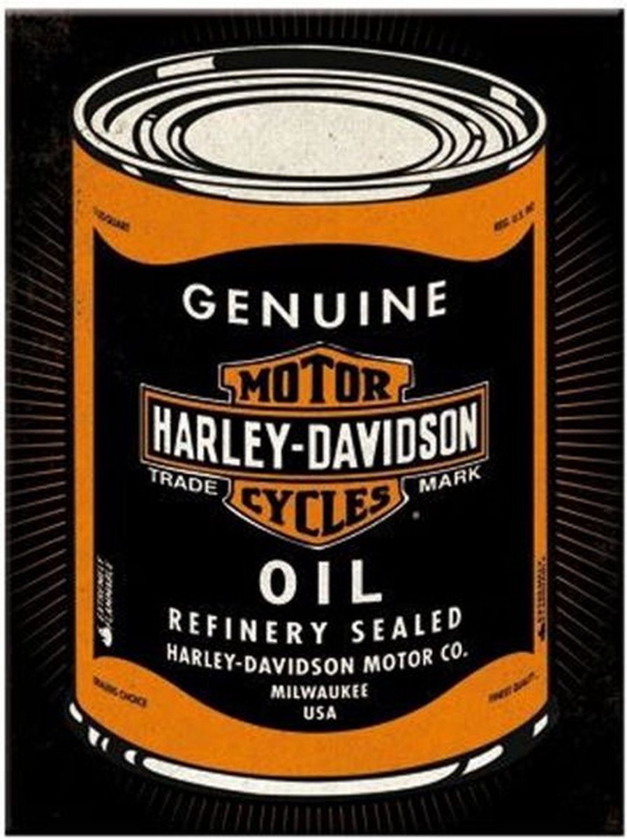 Harley Davidson Motor Oil. Koelkastmagneet 8 cm x 6 cm.