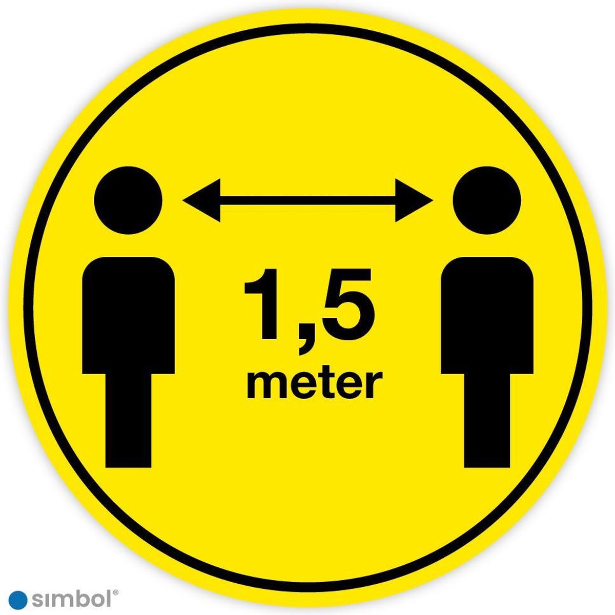 Simbol - Vloerstickers Houd 1,5 Meter Afstand - COVID-19 Vloerstickers - Houd Afstand Stickers - Anti-Slip - Formaat ø 30 cm.