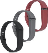 kwmobile horlogeband voor Fitbit Flex - 3x siliconen bandje in antraciet / zwart / rood - Voor fitnesstracker