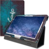 kwmobile hoes voor Huawei MediaPad M5 Lite 10 - Dunne tablethoes in wit / blauw - Met standaard - Anker en Landkaart design