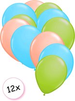 Premium Quality Ballonnen Pastel Groen, Pastel Blauw & Pastel Oranje 12 stuks 30 cm