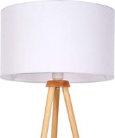 Jago - Staande lamp op Driepoot/Statief met Houten Statief en Stoffen Lampkap - 145 cm - Diameter 45cm - Scandinavische Stijl - Vloerlamp voor Woonkamer/Slaapkamer/Kantoor - E27/Ma
