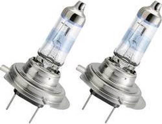 Twee Philips H7 autolampen met blauwe accenten.
