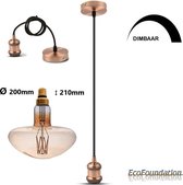 Armatuur in rood brons inclusief met grote dimbare MS200 LED lamp in extra warm wit = 1800K