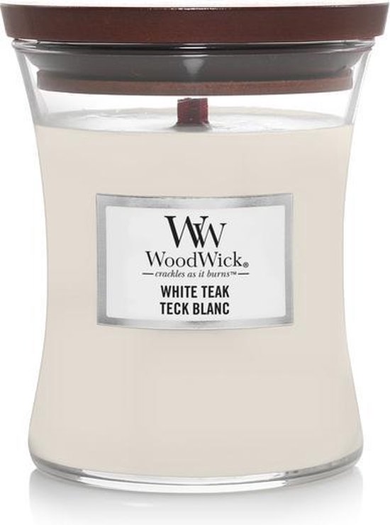 WoodWick Hourglass Medium Geurkaars – White Teak