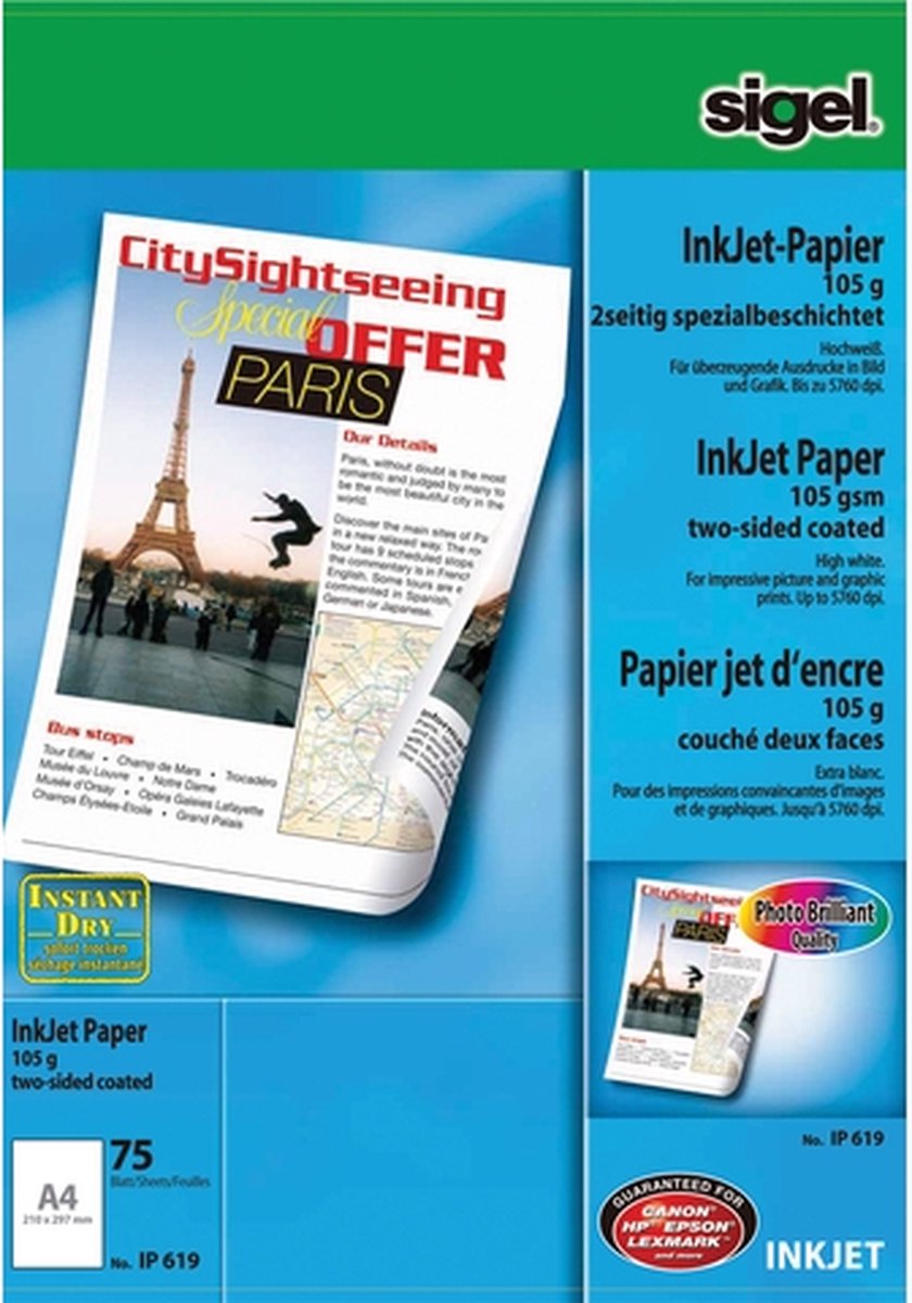 Inkjetpapier Sigel A4 105grs - hoogwit 75 vel speciale coatin