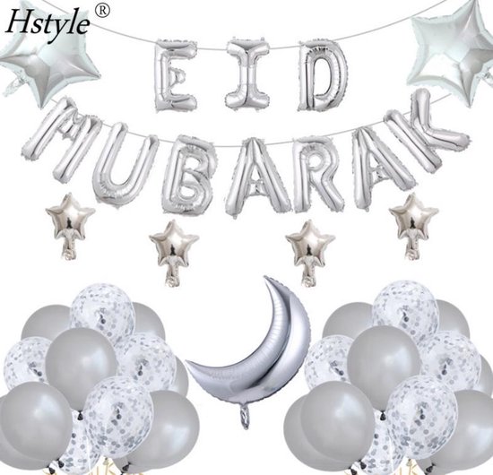 Eid mubarak balon - Ramadan decoratie - ZILVER - ballonnenset- Ramadan - ballonnen - Eid al Adha - Ballonnenset - versiering - Eid - Ramadan kareem