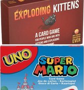 Exploding Kittens - Uno Mario Kart - kaartspel - spellen bundel - 2-delig - vakantiespellen combo pakket