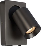 Lucide NIGEL Bedlamp / Wandlamp - LED Dimb. - GU10 - 1x5W 2200K/3000K - Met USB oplaadpunt - Zwart Staal