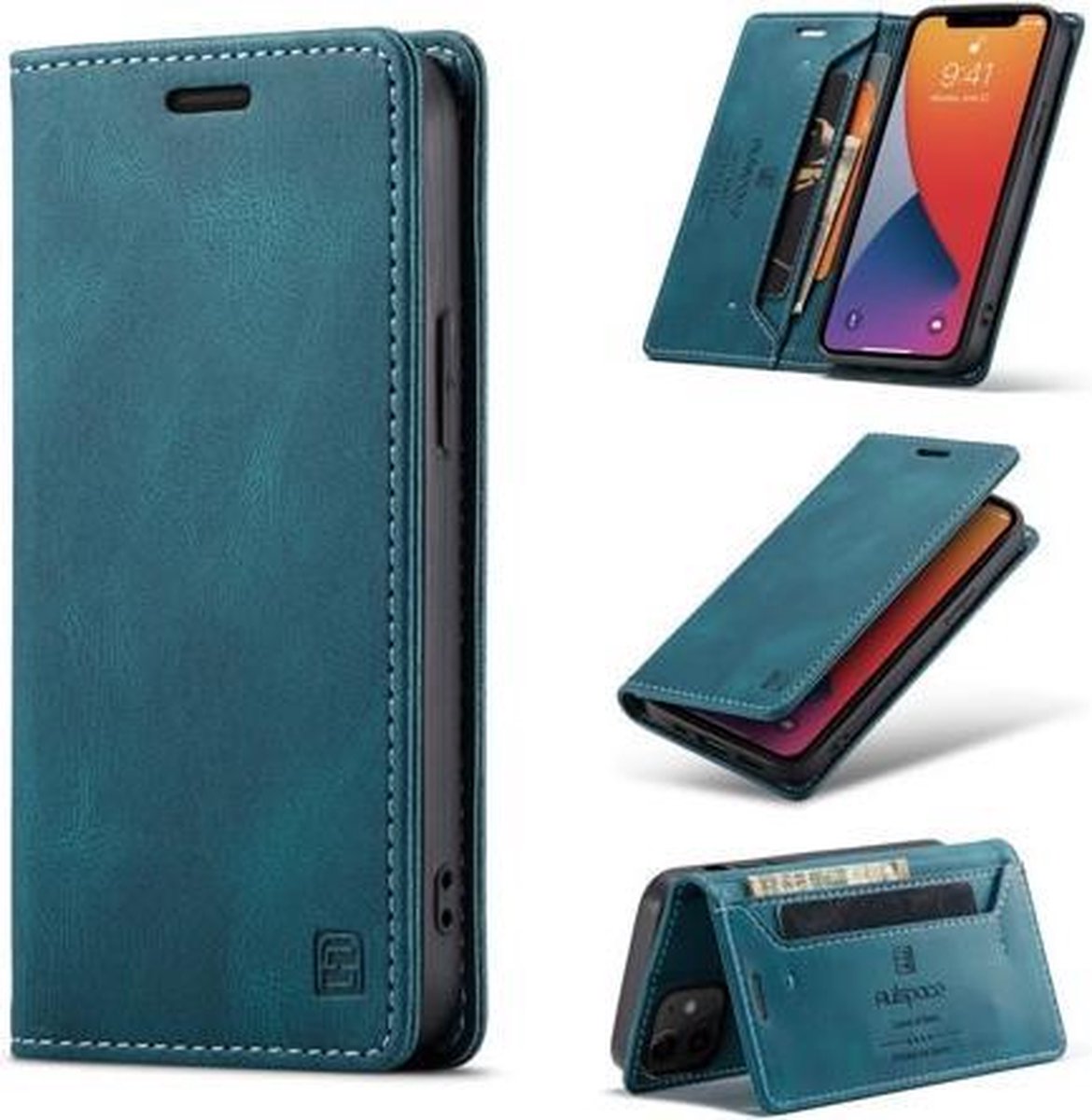 AutSpace - Hoesje geschikt voor Apple iPhone 12 Mini - Wallet Book Case - Magneetsluiting - met RFID bescherming - Blauw