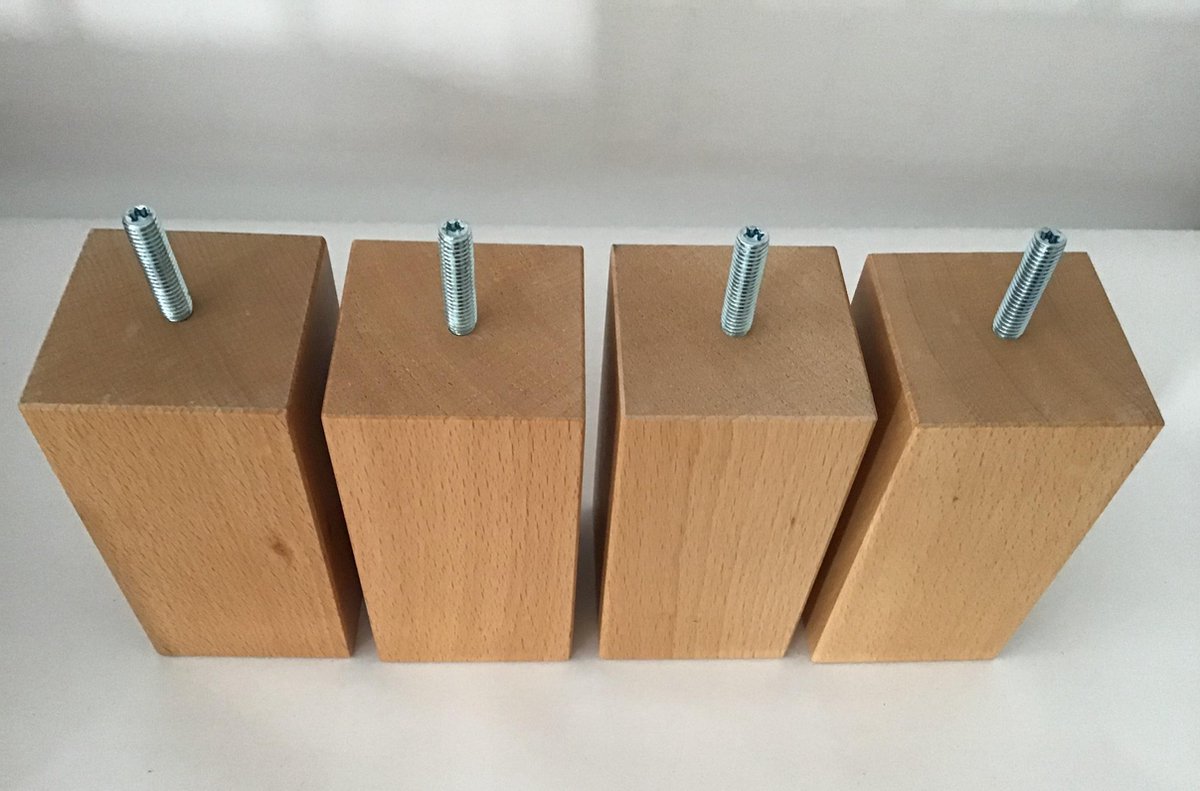 Set van 4 houten meubelpoten Natuurkleur beuken 10 cm hoogte