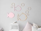 HOUTEN WANDDECORATIE / WOODEN WALL DECORATION - MUURDECORATIE VOOR KINDERKAMER / WALL ART FOR KIDS ROOM - VISSEN / FISH - 92 x 71cm - LICHT HOUT / NATURAL WOOD - WANDFIGUUR - DIERE