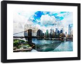 Foto in frame , Brug in New York ,120x80cm , Multikleur , wanddecoratie