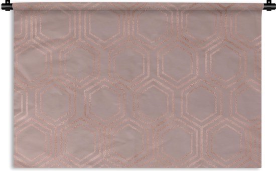 Wandkleed Luxe patroon - Luxe patroon van roségouden zeshoeken op een oudroze achtergrond Wandkleed katoen 60x40 cm - Wandtapijt met foto
