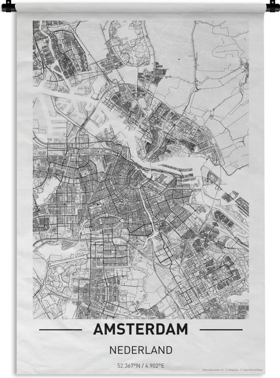 Wandkleed Top 50 Nederland staande- Stadskaart Amsterdam Wandkleed katoen 60x90 cm - Wandtapijt met foto