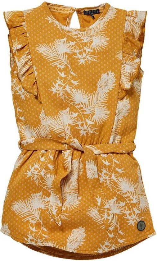 Levv meisjes linnen jurk Neele Mustard Leaves - maat 104