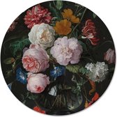 Label2X Cercle mural nature morte avec des fleurs et une montre, Abraham Mignon - Ø 12 cm - Forex