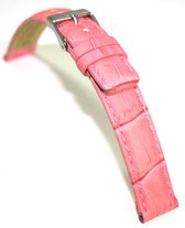 Horlogeband - Echt Leer - 14 mm - roze - krokoprint - gestikt
