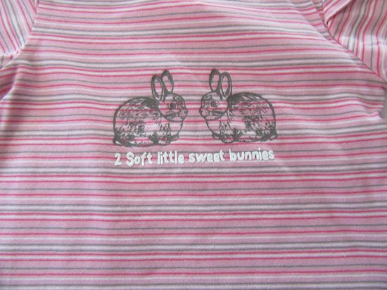 dirkje , meisje, t-shirt , lange mouw ,streepje rose , konijn, 62 - 3 maand - Dirkje