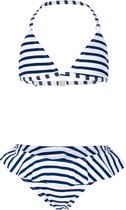 JUJA - Bikini voor meisjes - Stripy Ruches - Wit/Blauw - maat 122-128cm