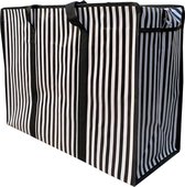 Sac à linge JUMBO avec fermeture éclair - sac shopping - sac de voyage - sac à linge - sac de rangement - Sac de déménagement / GRAND shopper L - 60 x 45 cm - Rayures - Noir