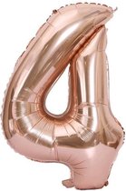 Cijfer Ballon nummer 4 - Helium Ballon - Grote verjaardag ballon - 32 INCH - Rosé Gold - Met opblaasrietje!