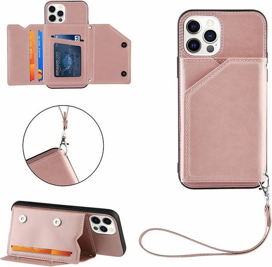 Luxe PU Lederen Wallet Case Voor Apple iPhone 12/12 Pro - Portemonnee Back Cover Hoesje Met Multi Stand Functie - Kaarthouder Card Case Beschermhoes Sleeve Met Pasjes Houder & Knoop Sluiting - Backcover - Rosegoud Rose Gold Kleurig Luxe PU Lederen Wallet Case Voor Apple iPhone 12/12 Pro - Portemonnee Back Cover Hoesje Met Multi Stand Functie - Kaarthouder Card Case Beschermhoes Sleeve Met Pasjes Houder & Knoop Sluiting - Backcover - Rosegoud Rose Gold Kleurig