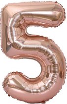 Cijfer Ballon nummer 5 - Helium Ballon - Grote verjaardag ballon - 32 INCH - Rosé Gold - Met opblaasrietje!