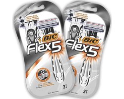 BIC Flex 5 - Wegwerp Scheermesjes - Voor Mannen - 5 Bewegende Scheerbladen - Heren Scheermes met Draaibaar Hoofd - 6 Stuks