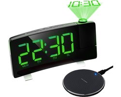 Eska Wekkerradio met projectie - draadloze oplader – Projectiewekker - USB - Groen - wireless charger