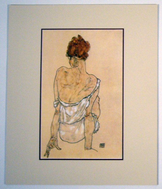 Poster in dubbel passe-partout - Egon Schiele - Zittende Vrouw, op the Rug - Kunst  - 50 x 60 cm