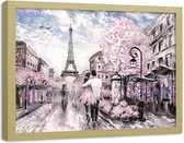Foto in frame , Mensen in de Lente , Parijs ,120x80cm , Zwart wit roze , wanddecoratie