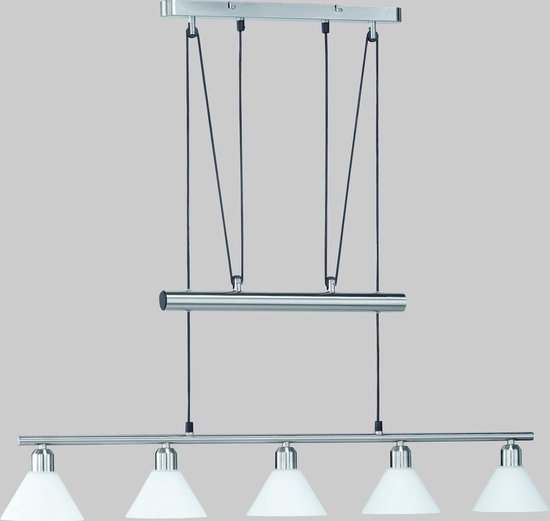 TRIO Stamina Hanglamp - 5xE14 - Opaal glas - Wit - Metaal