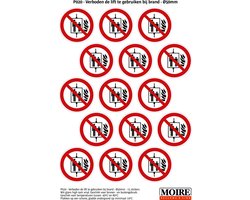Pictogram sticker 75 stuks P020 - Verboden de lift te gebruiken bij brand - 50 x 50mm - 15 stickers op 1 vel
