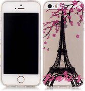GadgetBay Parijs Eiffeltoren bloesem hoesje TPU case iPhone 5 5s SE 2016 - Transparant Roze Zwart