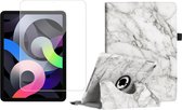 iPad Air 2020 Hoes - iPad Air 2022 Hoes - 10.9 inch - Book Case 360 Graden Hoesje Marmer - Tempered Glass Screenprotector