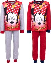 Disney Minnie Mouse pyjama  set van 2 - katoen - glitterprint - rood+grijs - maat 140 (10 jaar)